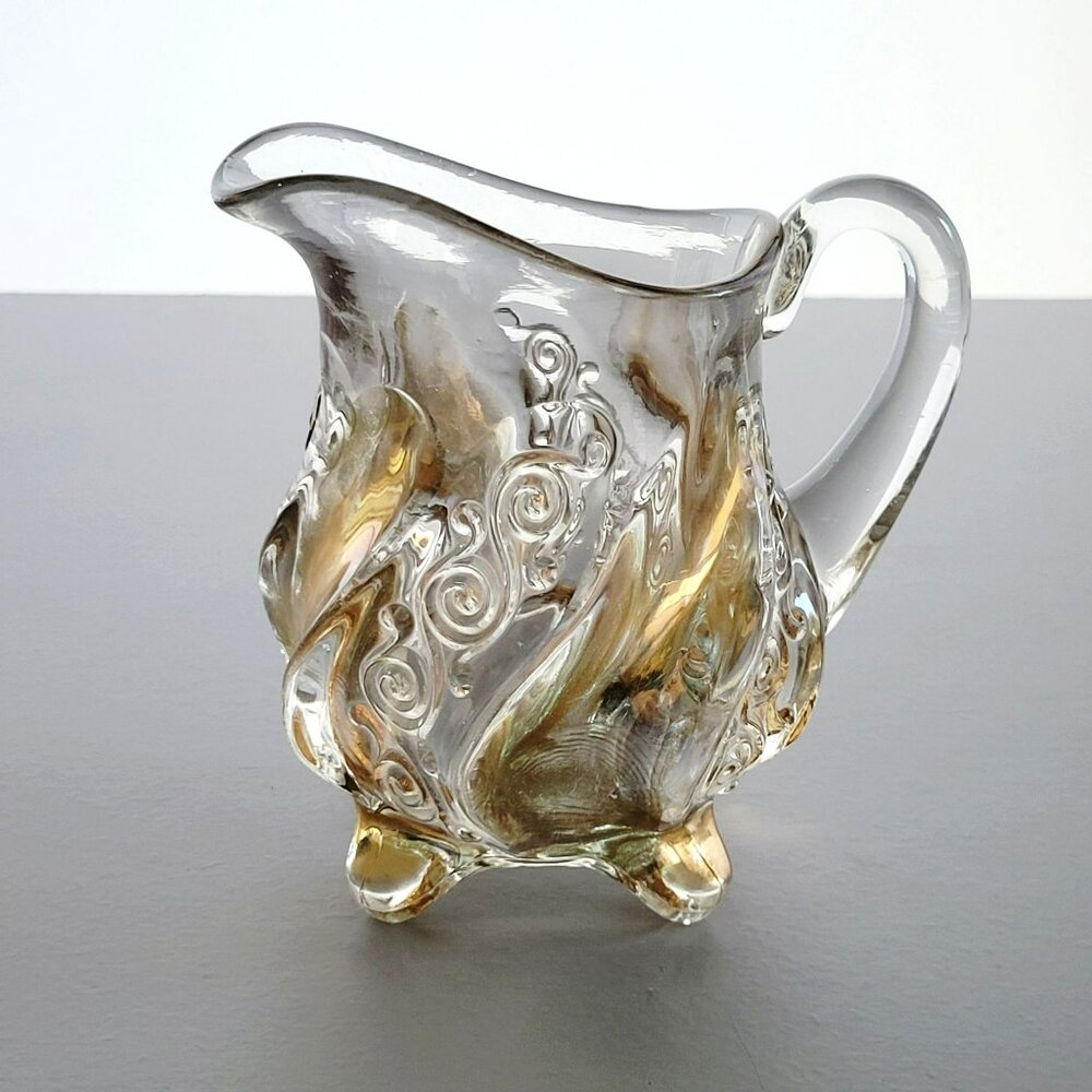 Antique EAPG Fostoria Wedding Bells Footed Creamer Clear & Gold USA c1900-03